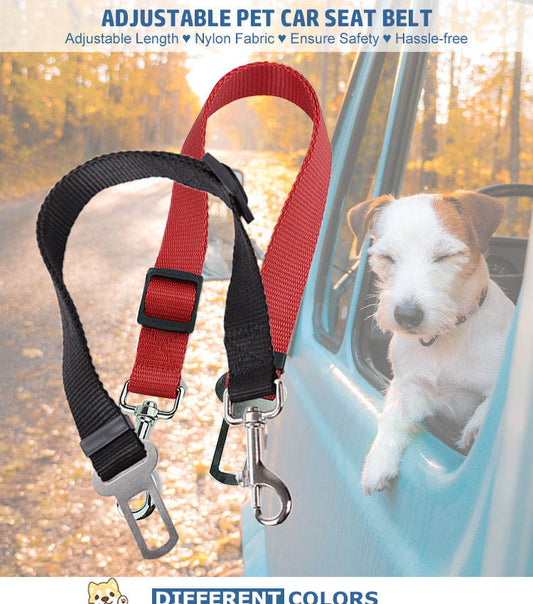 Adjustable Pet Car Seat Belt – Heavy-Duty Nylon Safety Leash for Dogs & Cats, Universal Vehicle Restraint with Tangle-Free Swivel Snap