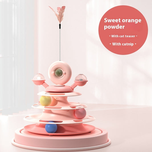 4-Level Cat Toy Tower – Interactive Track Roller with Rotating Mint Ball & 360° Spinning Turntable for Kitten Mental & Physical Exercise