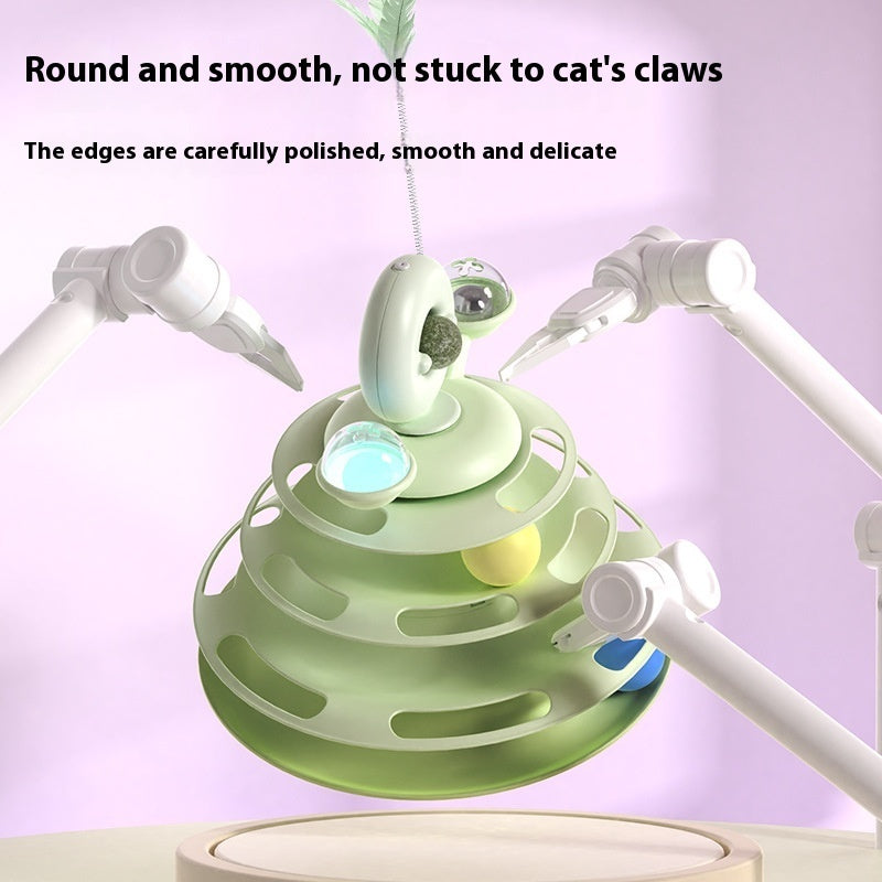 4-Level Cat Toy Tower – Interactive Track Roller with Rotating Mint Ball & 360° Spinning Turntable for Kitten Mental & Physical Exercise
