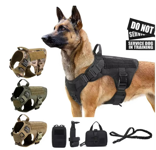 Tactical Dog Harness & Leash Set – Heavy Duty 1000D Nylon | Adjustable Pet Training Vest