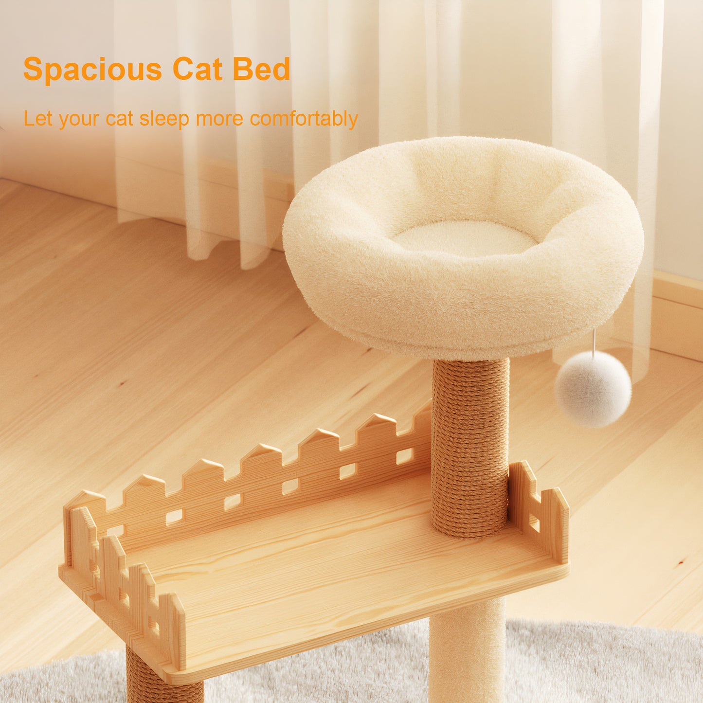 39.3" Modern Wood Cat Tower – Contemporary Cat Tree with Space Capsule Acrylic Hammock, Sisal Scratching Posts, and Plush Top Perch