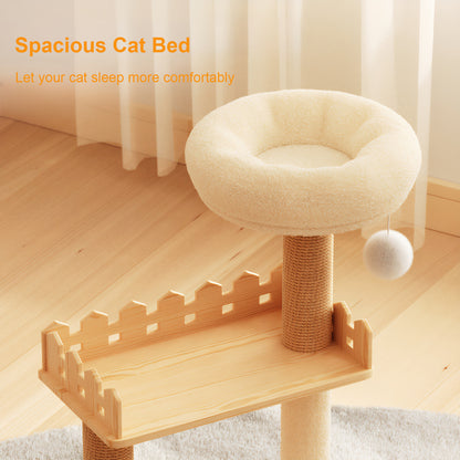 39.3" Modern Wood Cat Tower – Contemporary Cat Tree with Space Capsule Acrylic Hammock, Sisal Scratching Posts, and Plush Top Perch