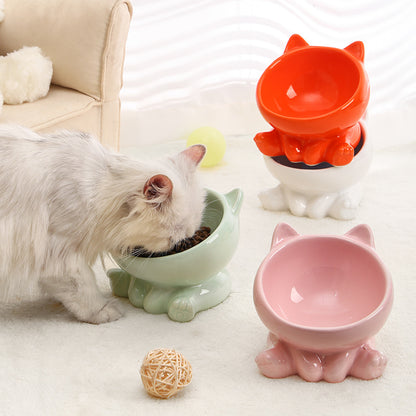 Tilted Ceramic Cat Bowl – Neck Guard Design for Comfortable & Healthy Feeding