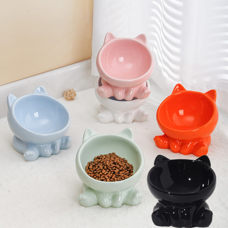 Tilted Ceramic Cat Bowl – Neck Guard Design for Comfortable & Healthy Feeding