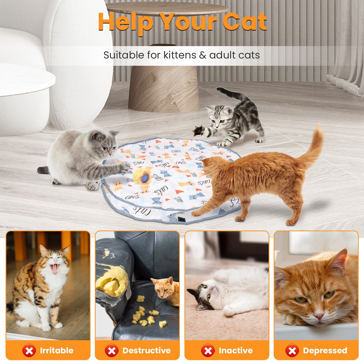 Interactive Hide-and-Seek Cat Toy – Motion Activated Fast Rolling Ball with Pouch, USB Rechargeable Smart Toy for Indoor Cats & Kittens