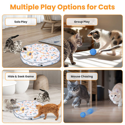 Interactive Hide-and-Seek Cat Toy – Motion Activated Fast Rolling Ball with Pouch, USB Rechargeable Smart Toy for Indoor Cats & Kittens