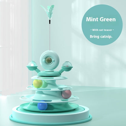 4-Level Cat Toy Tower – Interactive Track Roller with Rotating Mint Ball & 360° Spinning Turntable for Kitten Mental & Physical Exercise