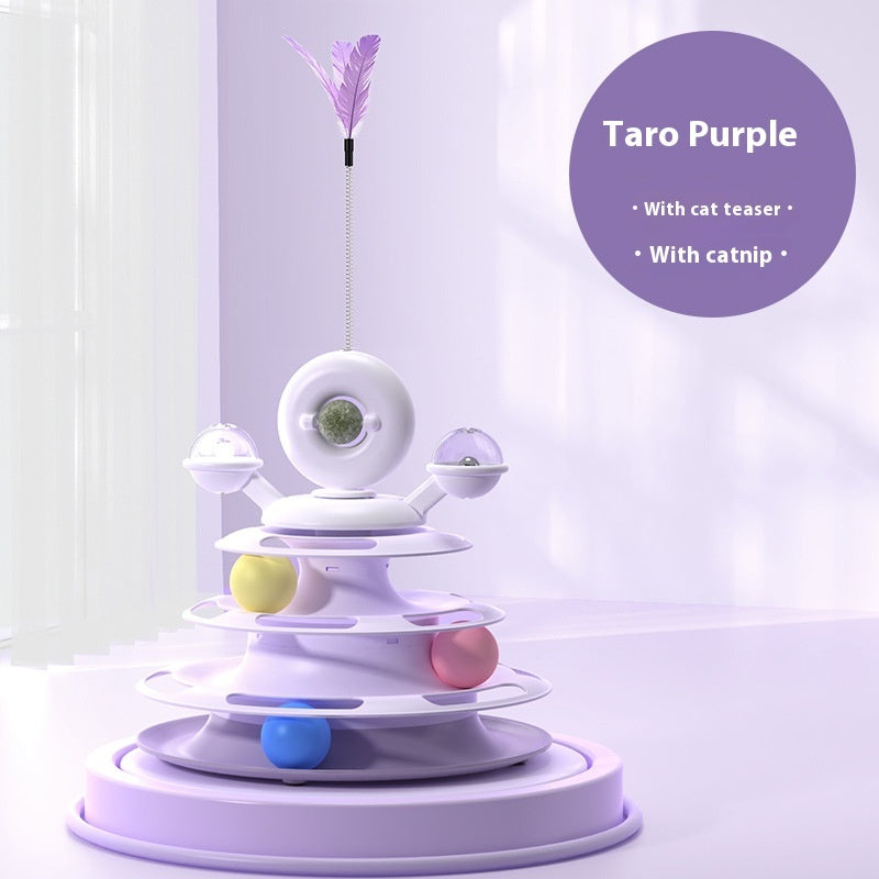 4-Level Cat Toy Tower – Interactive Track Roller with Rotating Mint Ball & 360° Spinning Turntable for Kitten Mental & Physical Exercise